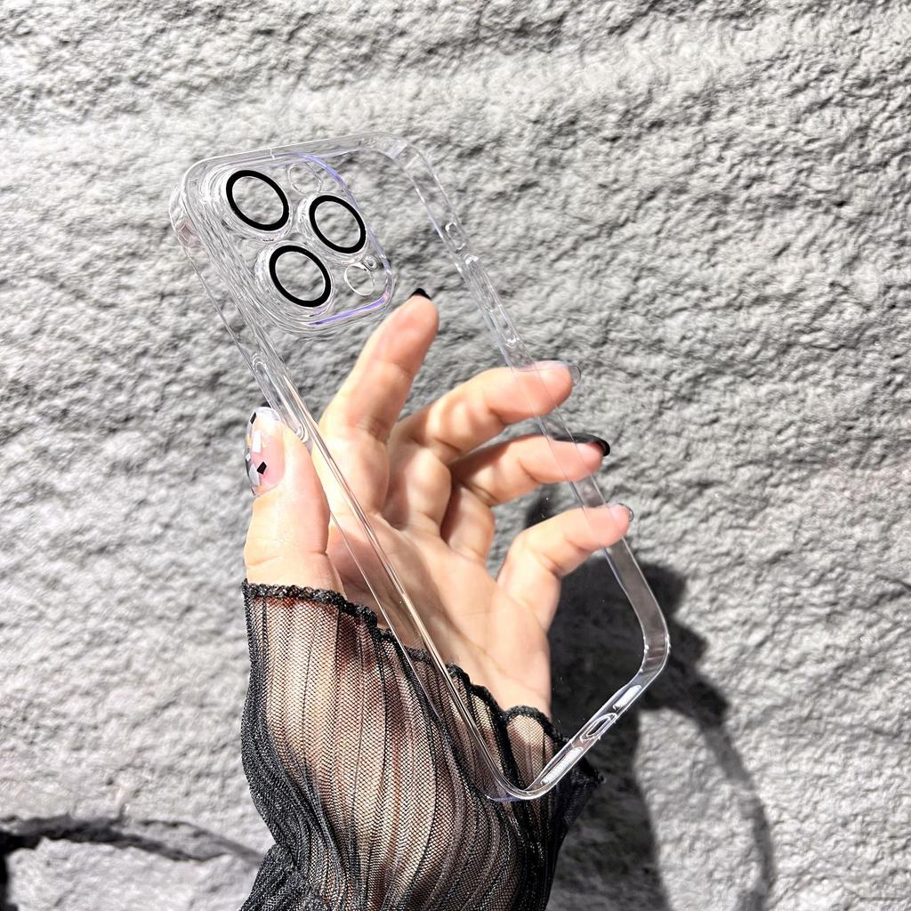 Transparent glass is suitable for Apple 16promax mobile phone case iphone15 lens film 13 transparent all-inclusive protective case