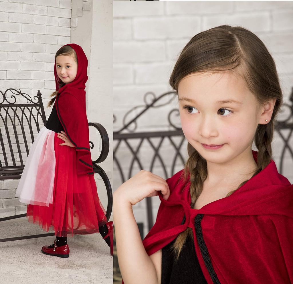 Clearstone Romantic Red Hood Cosplay Halloween Costume for 140cm Red Kids, Girls,
