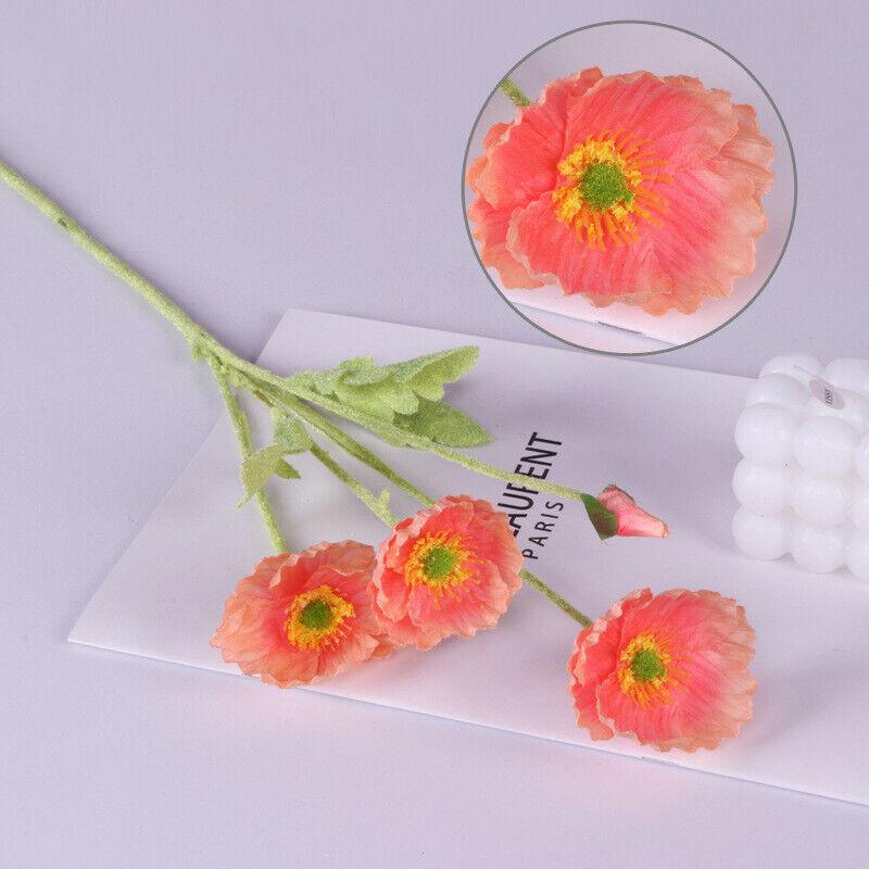 

4 головки штучних квітів, фальшивий букет нареченої Papaver Rhoeas, домашній весільний декор червоний