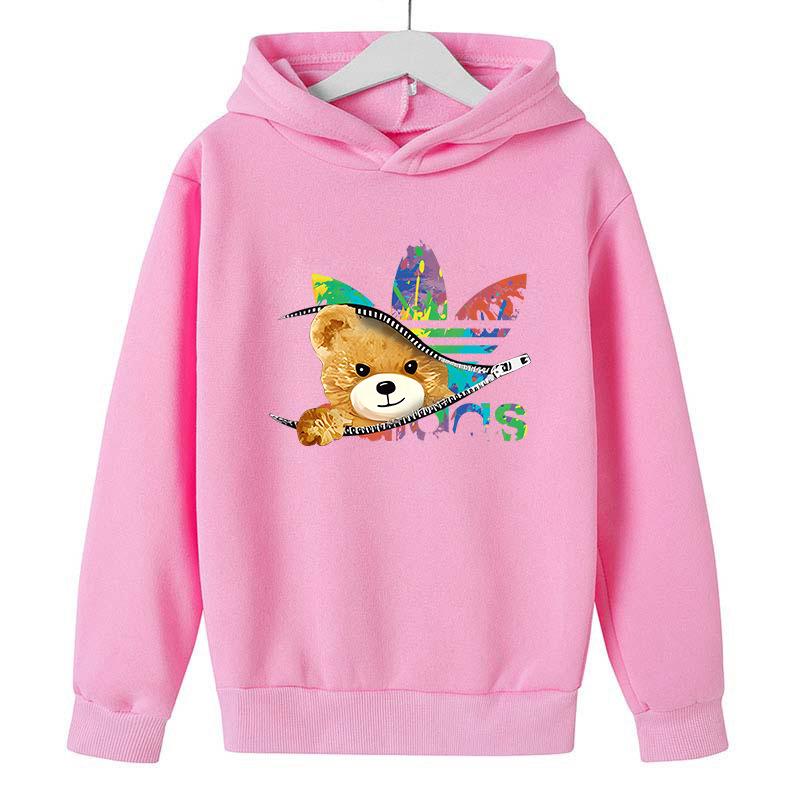 

Unisex Autumn Plus Velvet Printed Hoodie - Casual Versatile Outerwear for Men, Women, and Children 140 cm рожевий