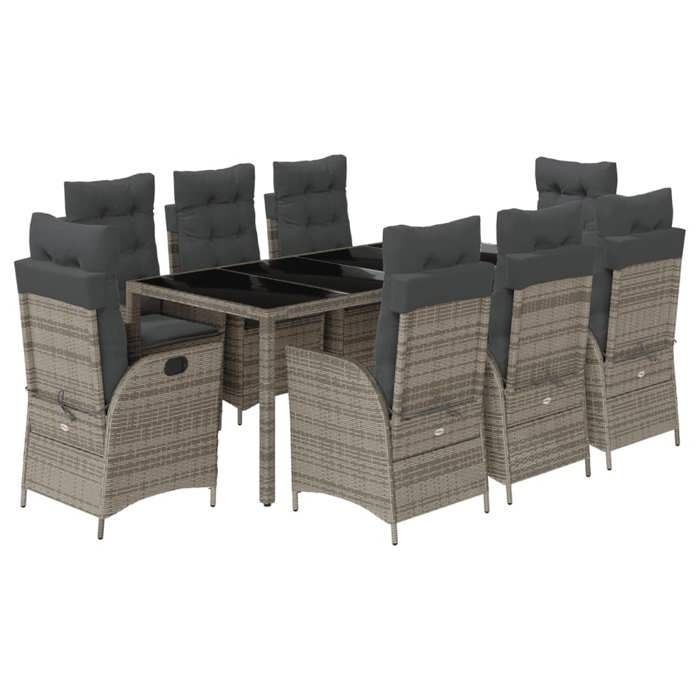 VidaXL 9-Piece Garden Dining Set with Cushions, Table and Chairs with Adjustable Backrest, Outdoor Furniture, 3213083