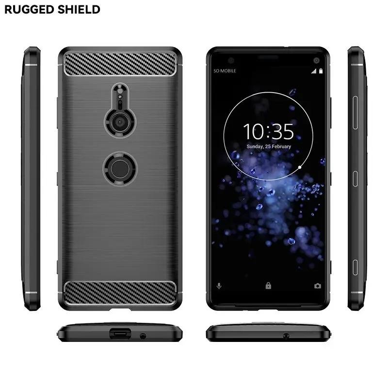 Capa TPU com textura de fibra de carbono para Sony Xperia XZ3 XZ2 Compact XZ1 Premium XA2 Ultra XA1 Plus Capa protetora à prova de choque Fundas
