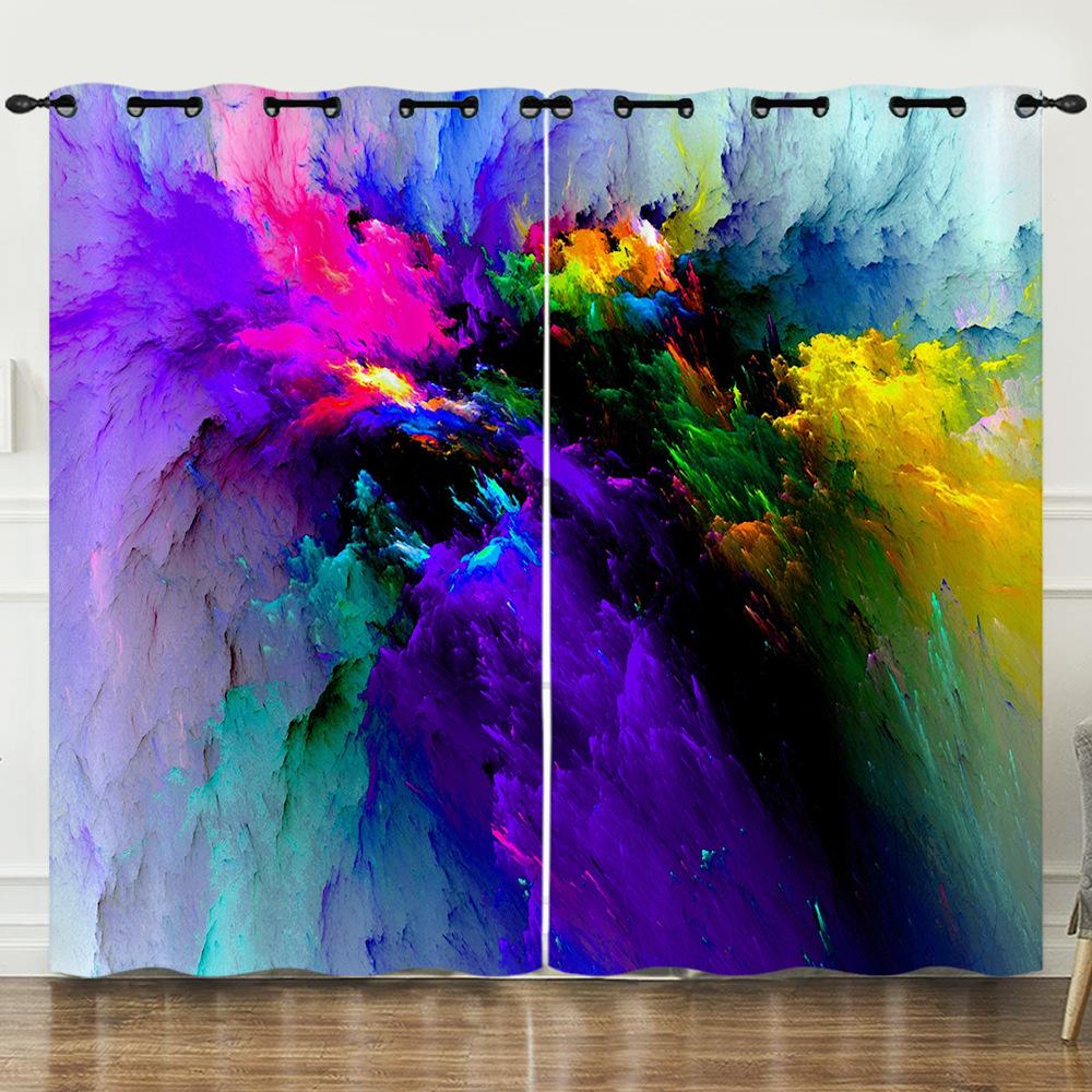 Curtain 3D Digital Printing Blackout Curtain Colored Cloud Curtain Bedroom Without Punching