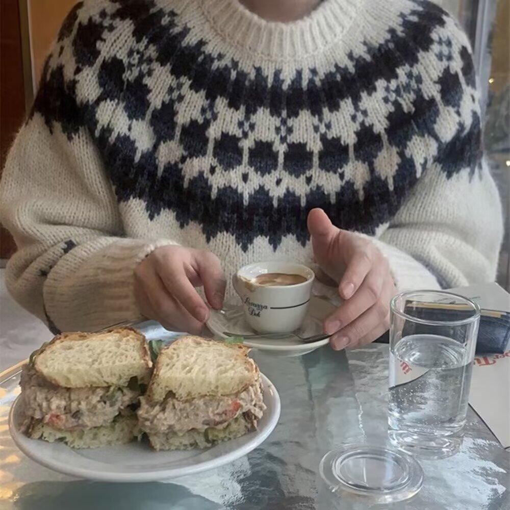 Men's Fair Isle Jacquard Slim Fit Round Neck Sweater - Trendy Autumn/Winter Knitwear