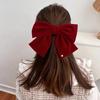 French Retro Red Velvet Oversized Bow Hair Clip for Women - Autumn/Winter Edition
