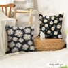 Black Daisy Cushion Cover Natural Linen Organic Fabric DoubleSided Printing Couch Pillow Covers Home Decor