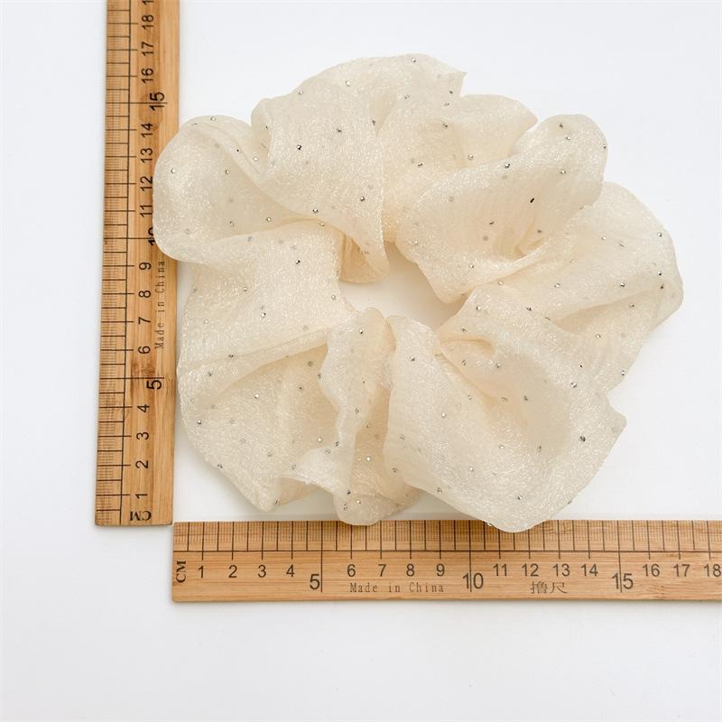 15cm Rhinestone Print Solid Color Soft Mesh Women Hair Scrunchie Fashion Girl Elastic Hair Bands Hair Ties Ponytail Accessories