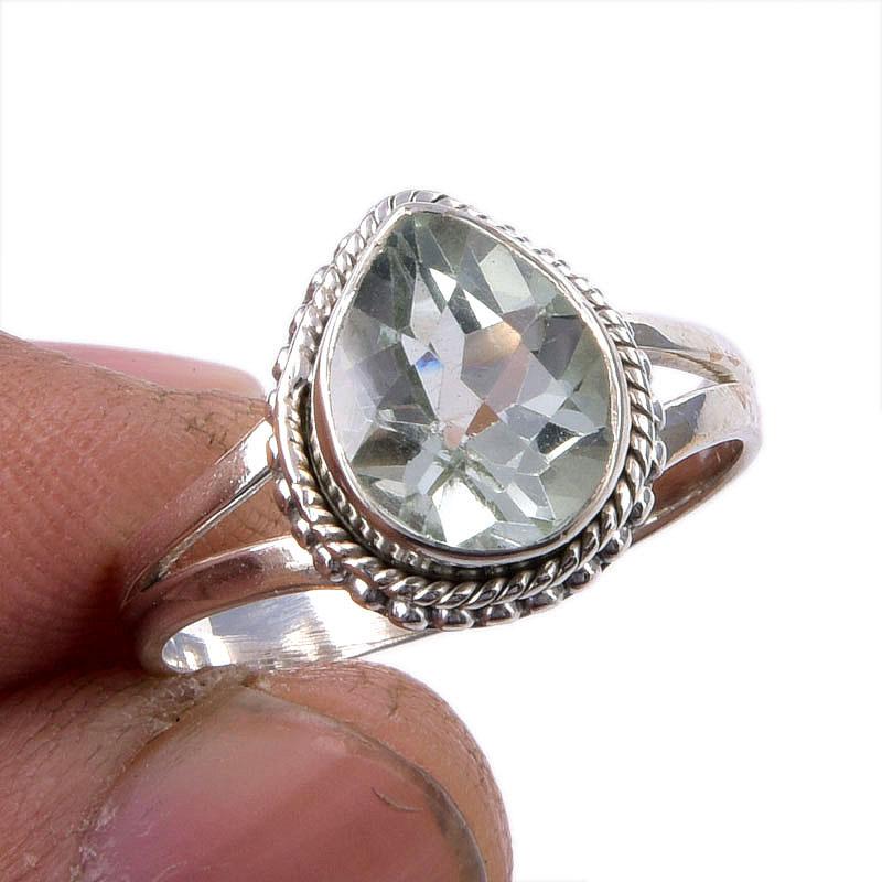 Natural Green Amethyst Gemstone 925 Solid Sterling Silver Gift Ring S.7.5 b2i11