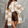 European and American cross-border autumn/winter new double-sided plush casual plaid long lapel button cardigan, women's jacket