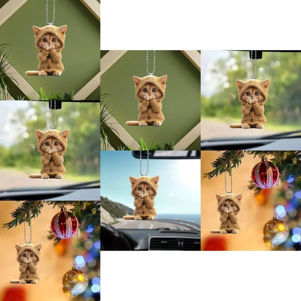 Cat Acrylic Car Accessory With Christmas Tree Decor For Auto Interior Decoration