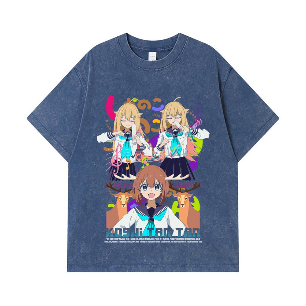 275 GSM Washed T-shirts 100% Cotton Shikanoko V1 Koshi Print Unisex Heavy Cotton T Shirt
