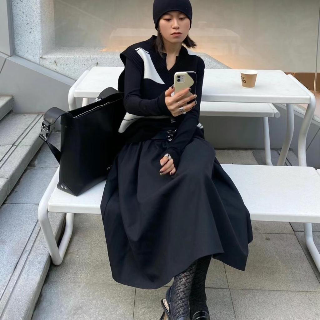 2024 Autumn/Winter Low Waist Black Slim Silhouette Tutu Skirt for Women