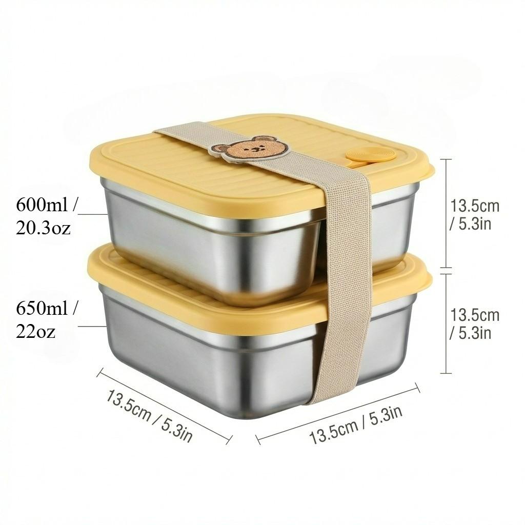 Stainless Steel Bento Box Metal Lunch Box Microwavable Food Storage Containers Stackable Meal Prep Leak-proof Adults Kids School