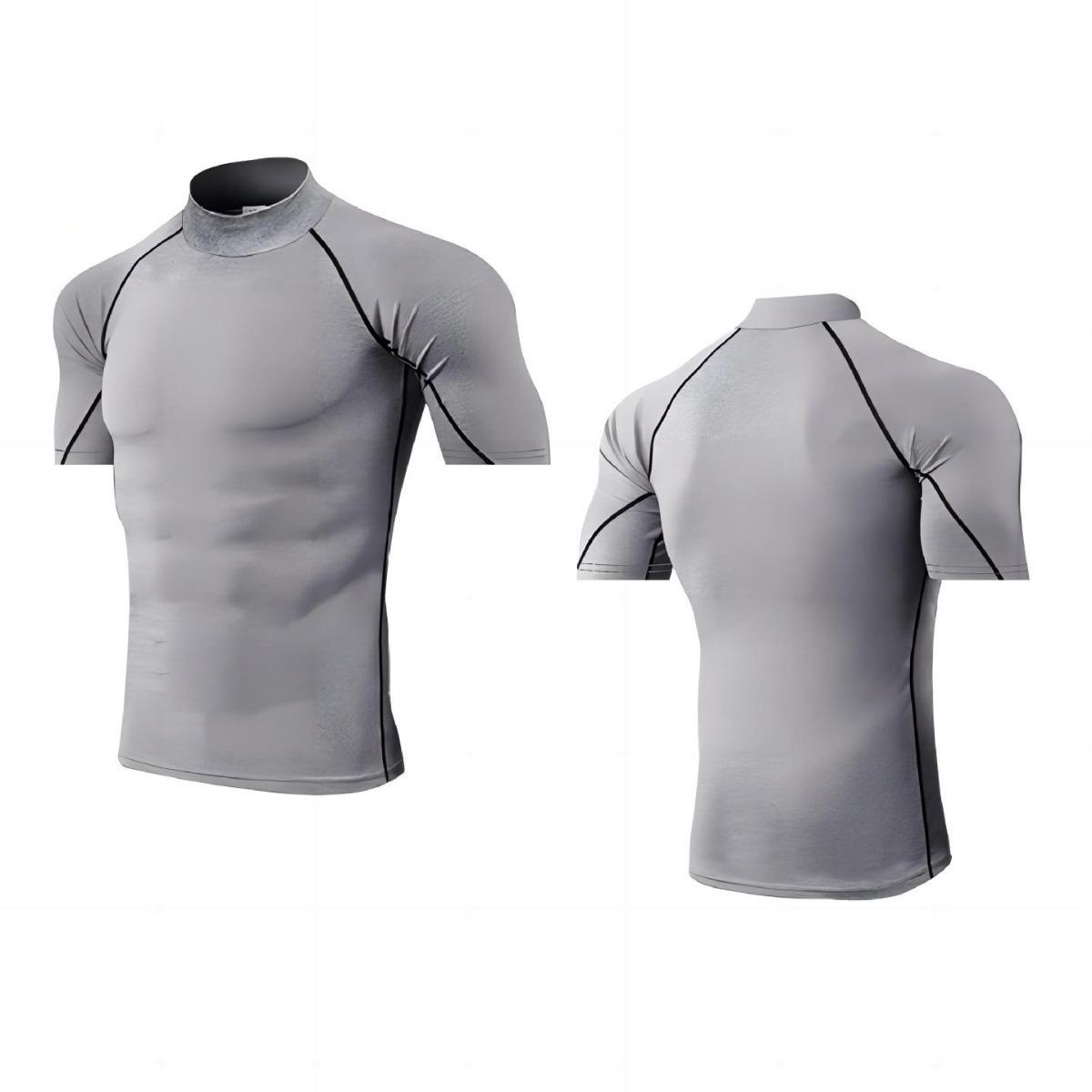

2025 Men s High Neck Fitness Tee: Short Sleeve, Breathable, Quick-Dry, Tight Abdomen Control, Body Shaping Extra Small