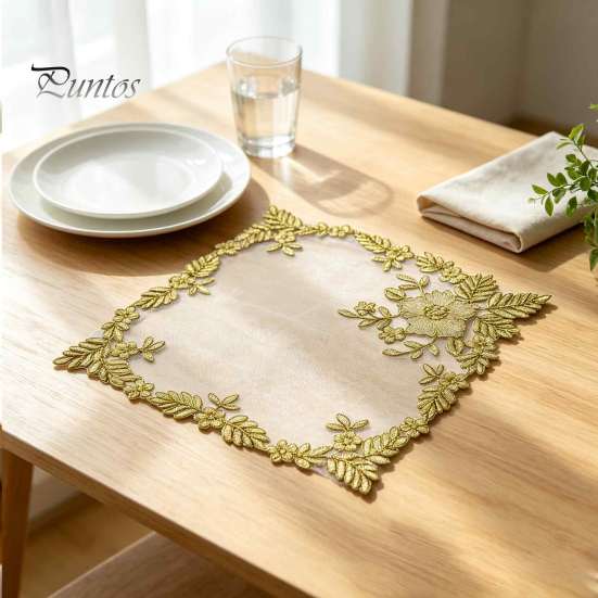 Coffee Shop Table Linens Square Lace Placemat for Dining Table, Embroidered Mesh Heat Resistant Decorative Mats Mat, Retro Floral Coaster Kitchen Home