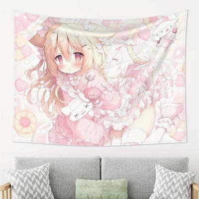 Pink Cute Cat Girl Tapestry Wall Hanging Art Poster Ideal Gift for Friends Self Perfect Decor for Home Bedroom Living