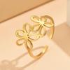 Adjustable Stainless Steel Sweet Flower Open Ring: Elegant Forest Style