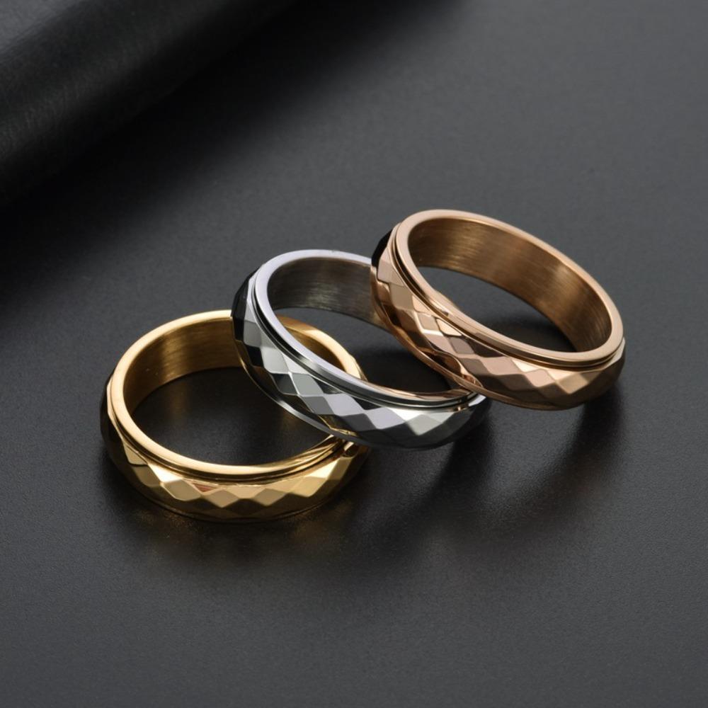 Unisex Titanium Steel Rotating Diamond Ring Wide Narrow Face Trendy Jewelry for Men Women