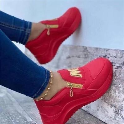 Mode Nieuwe Dames Sneakers Instappers Rits Dikke Zool Effen Kleur Gevulkaniseerde Schoenen Casual Wedge Wandelen Flats Zapatillas De Mujer