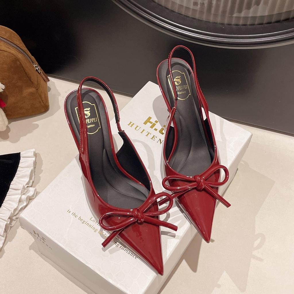 Nowa modna torebka z kokardą, sandały na głowę, wiosna i jesień, celebrycki temperament, szpilki, szpiczaste, puste, pojedyncze buty, damskie, 2025