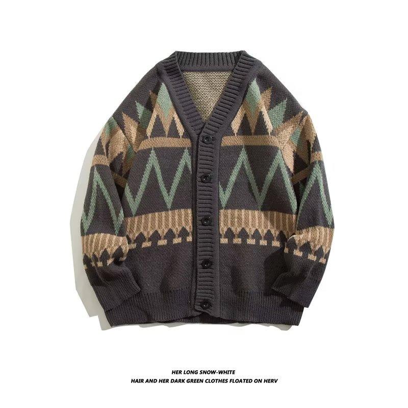 Cardigans Herren Klassisch Fortgeschritten Jugendlich Japanischer Stil V-Ausschnitt Paneeliert Herbst Winter Lässige Strickware Beliebte Pullover Cardigans