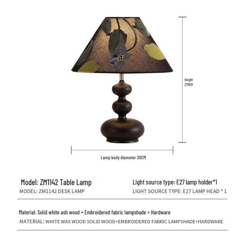 French Retro Mid-Century Wood Bedroom Lamp, Wabi-Sabi Style with Fabric Shade