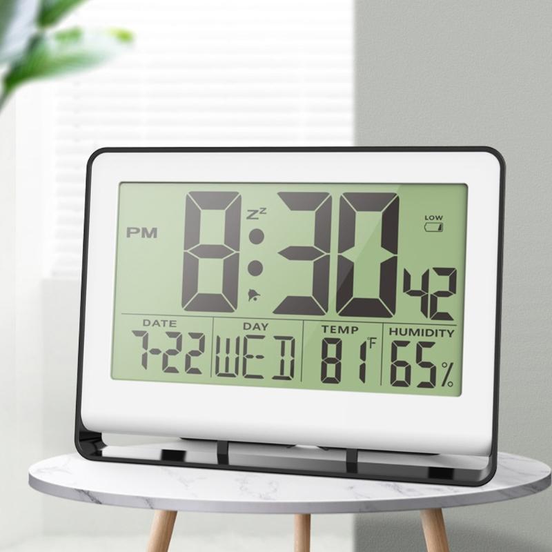 Wall Moutable Tabletop Digital Alarm Clock Large Screen LCD Temperature Hygrometer Display Backlight Battery Powered