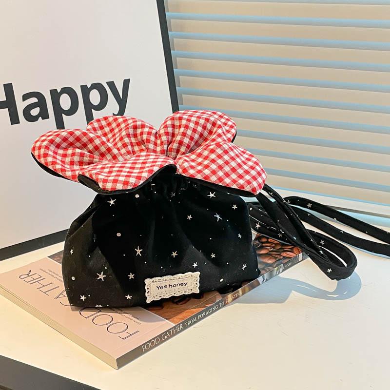 

New Floral Crossbody Bags for Women Cute Grid Bucket Fashiable and Versatile Shoulder Bags with Star Pattern Phe Bag чёрный