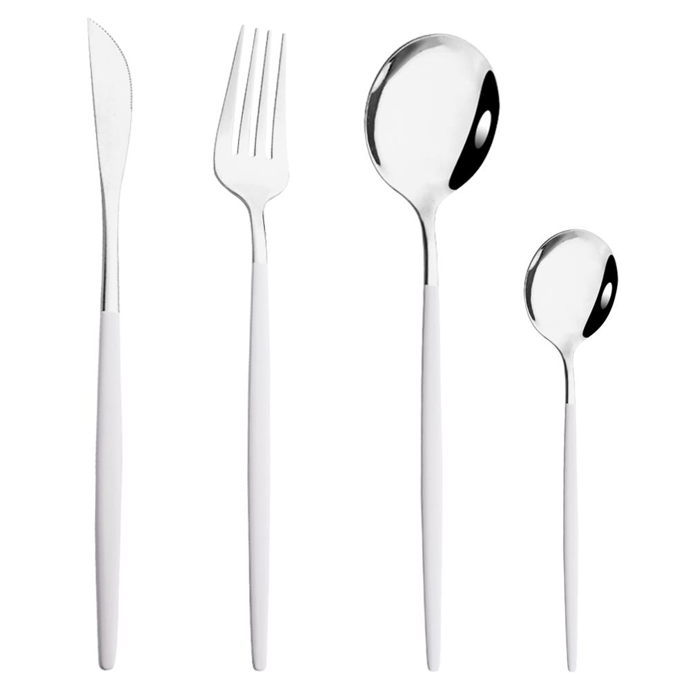 Rose Gold Mirror Cutlery Set Fruit Forks Spoons Dessert Knives Wedding Dinnerware Stainless Steel Flatware Dinner Tableware Set