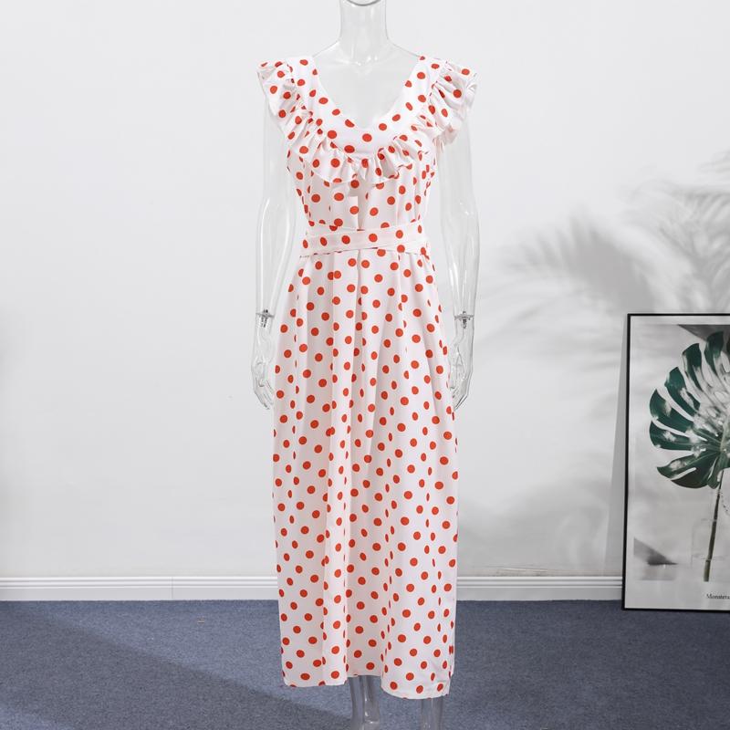 Women's Ruffle Edge One Shoulder Polka Dot Dress with Ruffle Edge Decoration Versatile Daily Style Elegant Summer Short Sleeved Women's Slim Fit Dress
