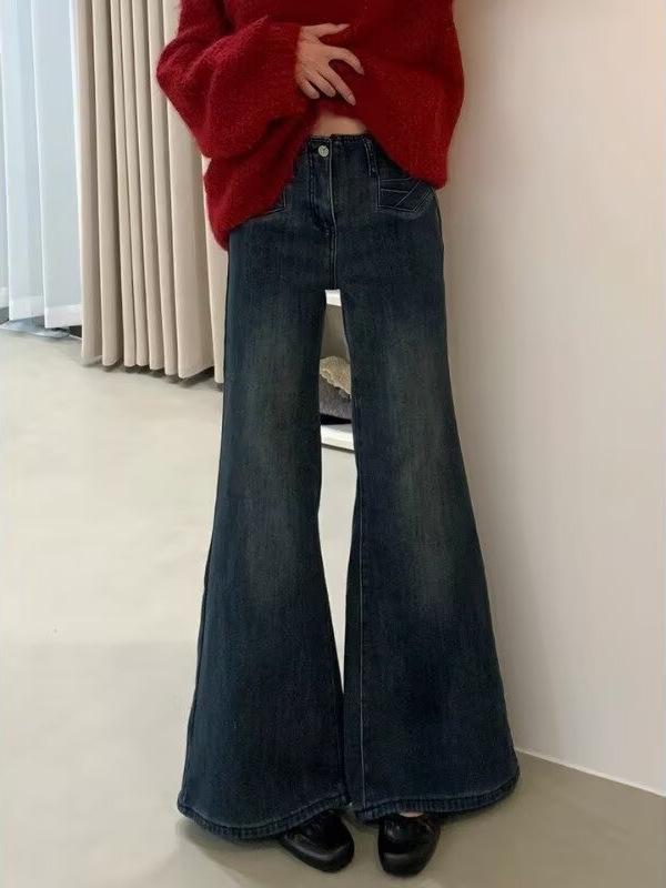 2026 Spring Retro Blue High-Waist Micro Flare Jeans for Women - Slimming Fit with Hip Lift