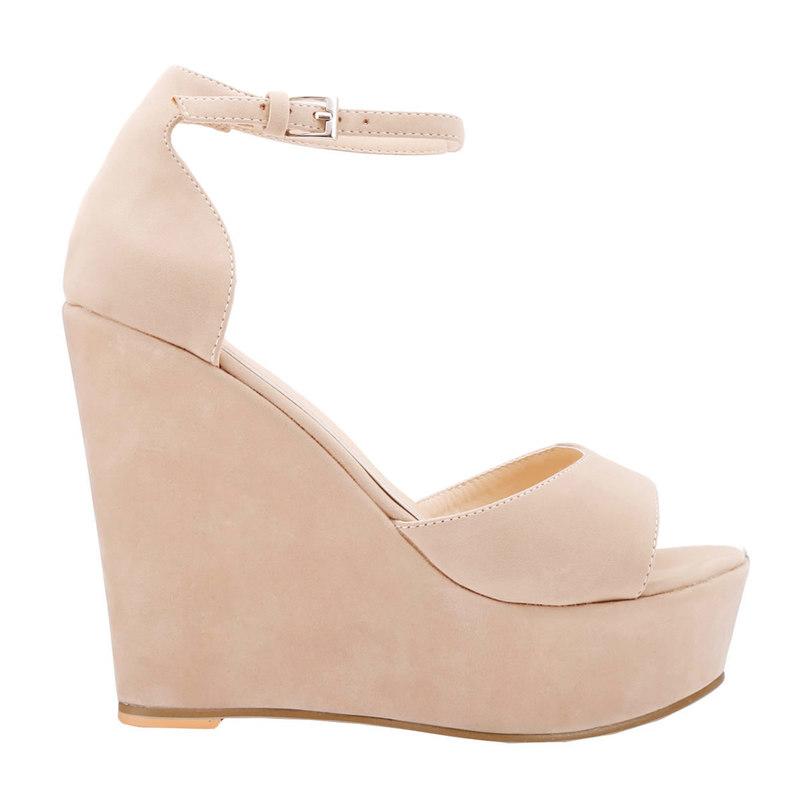Women Sandals Sexy 12cm Peep Toe Ankle Strap Platform Wedge High Heels Sandals Party Red Wedding Dress Ladies Shoes