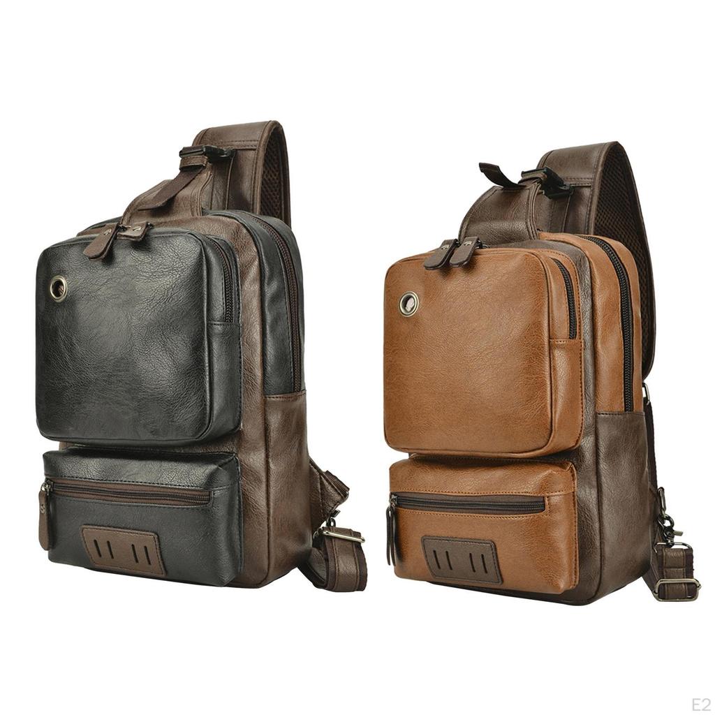 Man Bag PU Leather Backpack Mens Chest Crossbody Shoulder Daypack for Business Outdoor