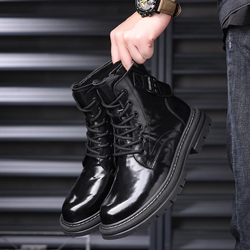 Leather Men's Martin Boots High Top Tooling Boots High Leather Boots Fleece Men's Boots Thermal Casual Boots Men's Boots