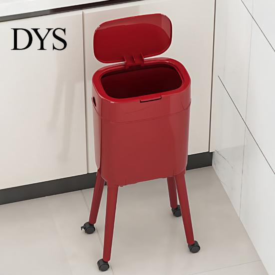 Odor Blocking Trash Bin Can with Heightened Legs And Wheels, 16L Capacity Press On Lid Kitchen Wheels Garbage Bin, Retro Style Waste Container