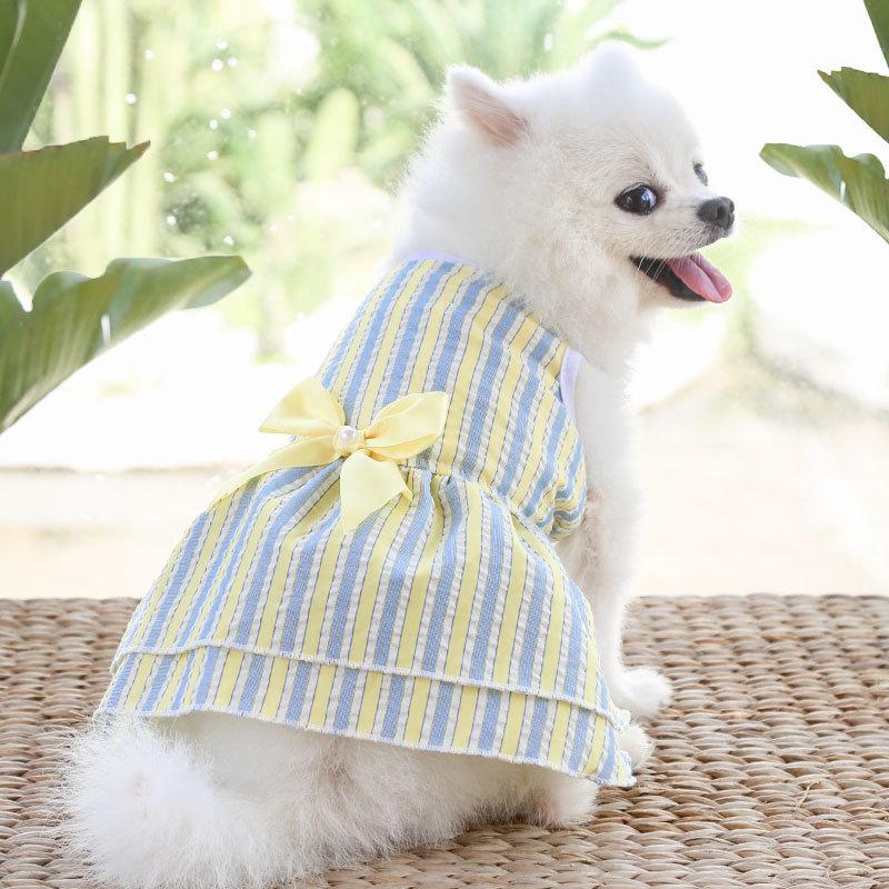Plaid Printing Bow-knot Decor Apparel Two-legged Dog Costume Skirt Dress for Summer Pet Clothing