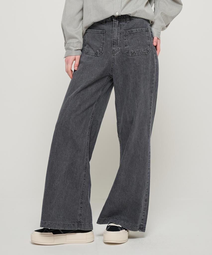 ROIDESROIS A-Line Hidden Elastic Pocket Denim Pants (Gray)
