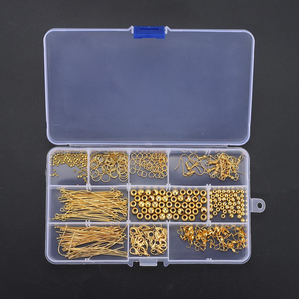 490Pcs/Box Alloy Jewelry Findings Making Earring Necklace Bracelet Kit (Gold)
