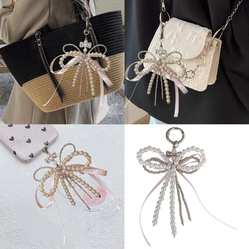 Stylish Pearls Butterfly Bowknot Pendant Versatile Bag Decoration Accessory in Multiple Color for Stylish Women
