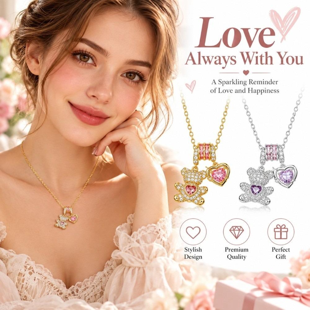 Metal Pendant Necklace Heart Shaped Collarbone Chain New Heart Bear Necklace Party Occasions