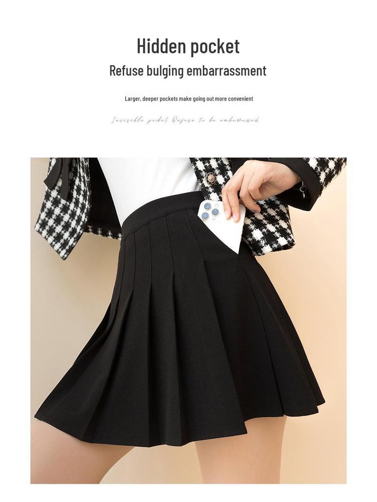 Khaki Vlněná A-line Skládaná Sukně s Vysokým Pasem pro Podzim Zimu - Dámská Krátká Sukně