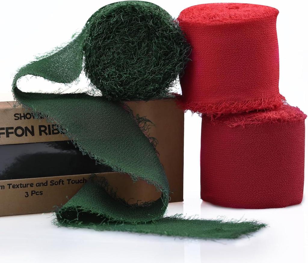 3 Roll/set 5m Frayed Edged Satin Handmade Chiffon Silk Ribbon For Wedding Invitation Bouquets Birthday Party DIY Decoration Gift