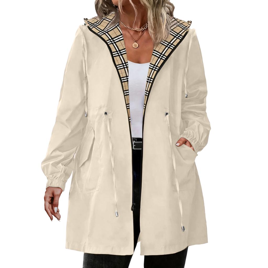 Womens Raincoats With Hood Lightweight Outdoor Hooded Windbreaker Trench Coat Jacket Plus Size