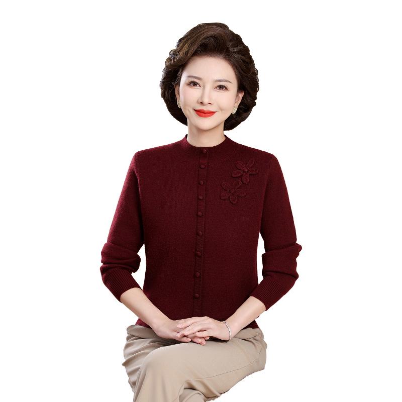 Stylish Fleece-Lined Winter Sweater for Middle-Aged and Elderly Women - Half-High Collar Base Layer