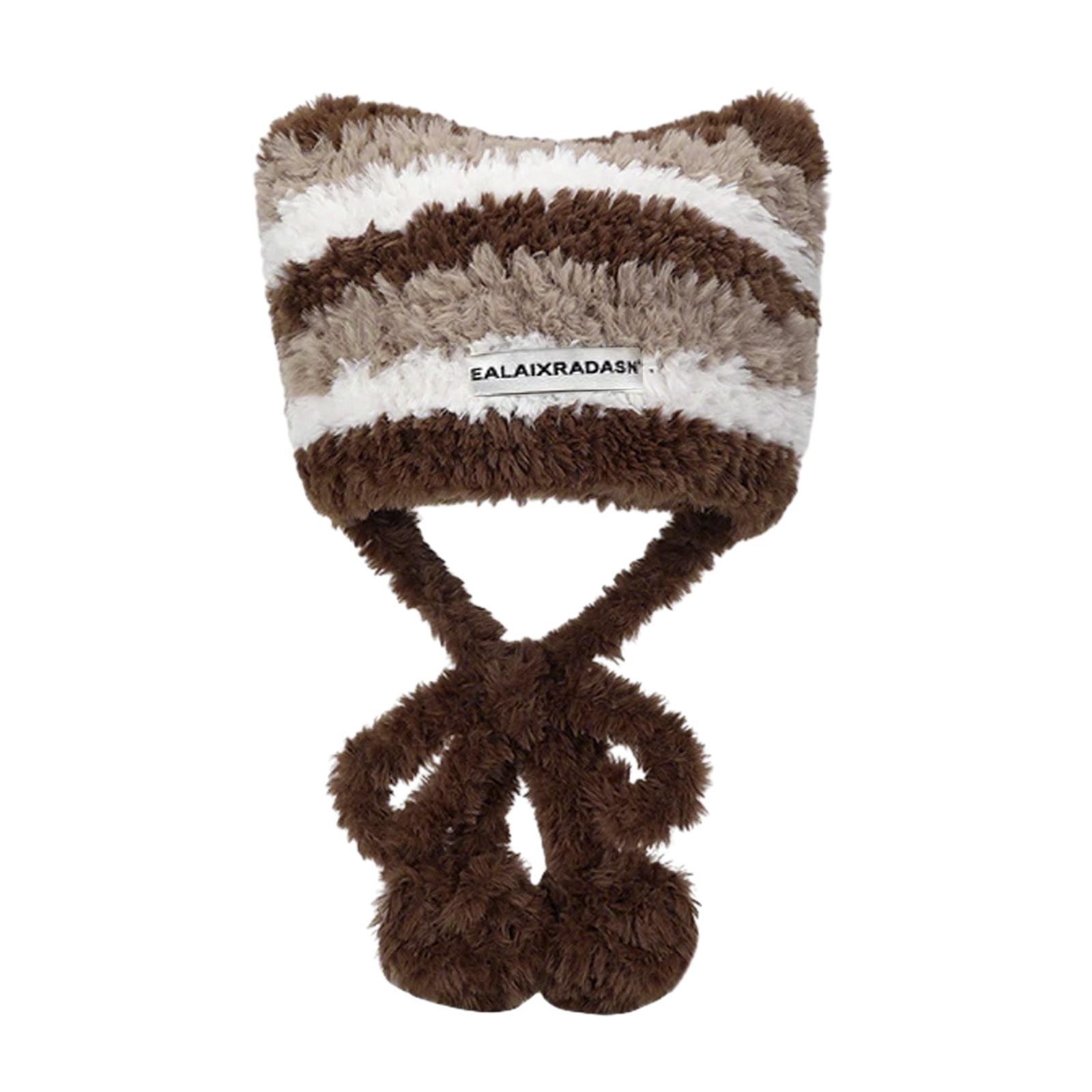 Y2K Striped Knitted Beanie Hat Halloween Striped Kitten Ear Hat 2000s Girls Party Cosplay Party Hats Headgear
