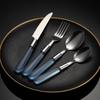 Posate Occidentali con Manici in Plastica Acciaio Inossidabile Coltello Affilato Forchetta Cucchiaio Set di Piatti Stoviglie Utensili per la Cucina