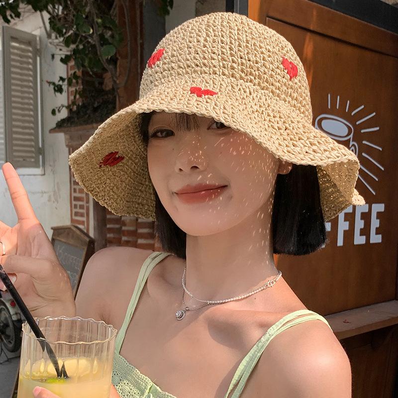 Garden Supplies My Women's New Summer Straw Hat Breathable Sun Shading Straw Hat Seaside Vacation Foldable Sun Protection Fisherman Hat 56-58Cm