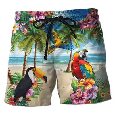 Parrot 3D Printed Short Pants for Men Clothes Hawaiian Toucan Beach Shorts Hawaiian Bird Board Shorts Ramphastidae Bermudas