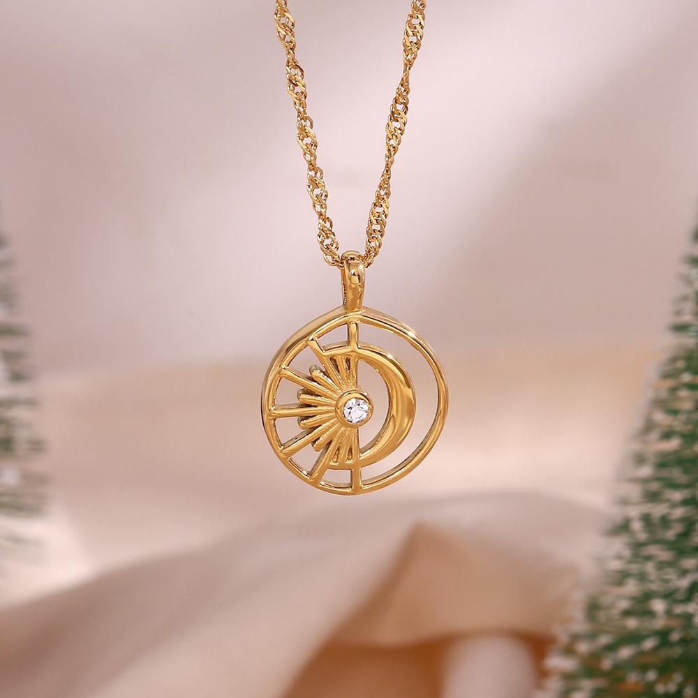 MamacitaSlay Sun Moon Pendant Necklace For Women High End Elegant Charm Jewelry Unique Stylish Statement Necklace For Daily Wear
