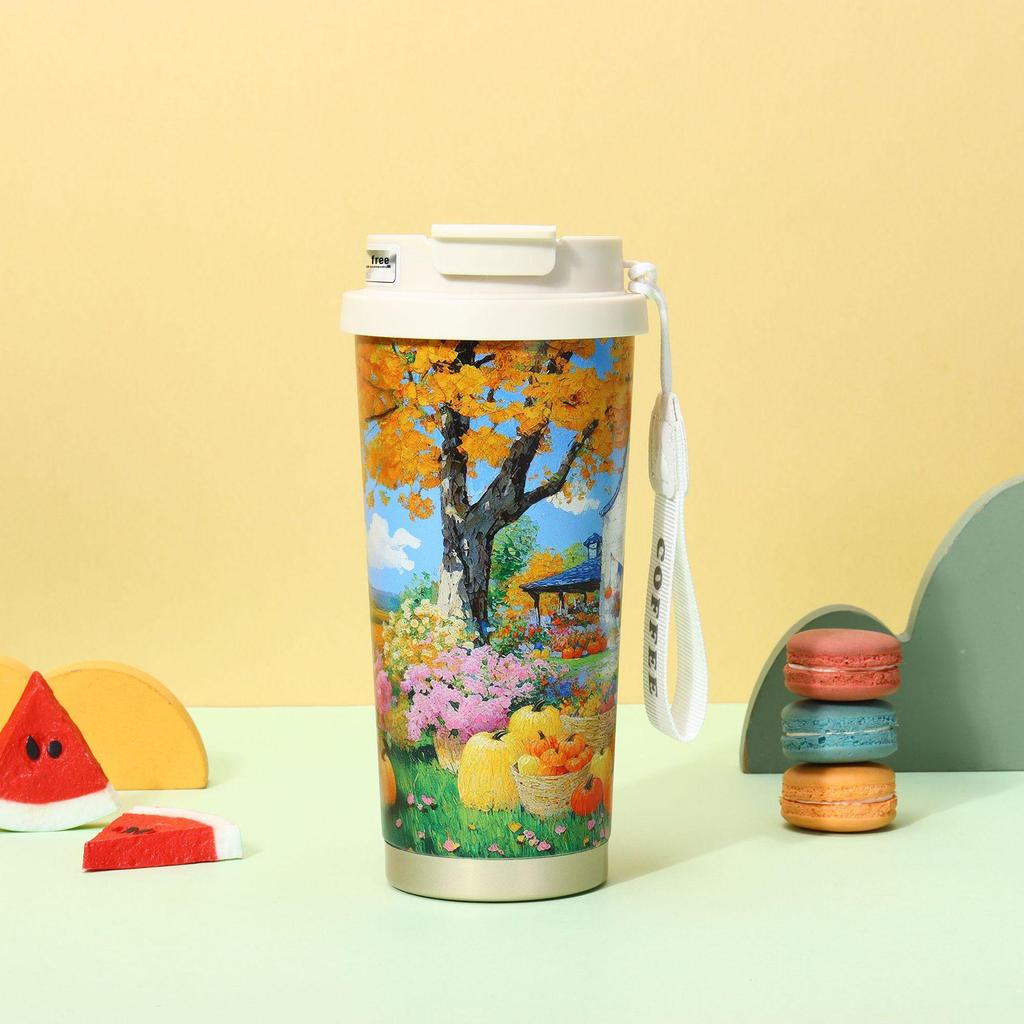 Isolerad Kaffemugg i Rostfritt Stål, Lily, för Resa: Sommarträdgårdsutgåva